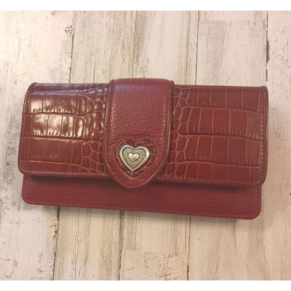 Brighton Wallet Crossbody Purse Clutch Croc Embossed Red Leather No Strap